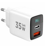 Зарядное устройство сетевое (220В) CABLEXPERT, дисплей, 35 Вт GaN, QC4/PD3, 1хUSB, 1хType-C, MP3A-PC-52