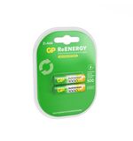 Батарейки аккумуляторные GP ReEnergy Ni-Mh мизинчиковые КОМПЛЕКТ 2 шт., ААА (HR03), 950 mAh, 100AAAHCRGY, 100AAAHCRGY-2CR