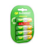 Батарейки аккумуляторные GP ReEnergy Ni-Mh КОМПЛЕКТ 4 шт. (ПРОМО 3+1), АА (HR6), 2600 mAh, 270AAHC3/1RGY, 270AAHC3/1RGY-2