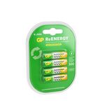 Батарейки аккумуляторные GP ReEnergy Ni-Mh мизинчиковые КОМПЛЕКТ 4 шт., ААА (HR03), 950 mAh, 100AAAHCRGY, 100AAAHCRGY-2C