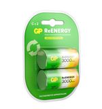 Батарейки аккумуляторные GP ReEnergy Ni-Mh КОМПЛЕКТ 2 шт., С (HR14), 3000 mAh, 300CHCRGY-2CRCB2