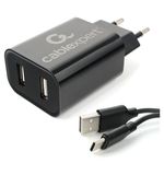 Зарядное устройство CABLEXPERT 12 Вт, 2.4 А, 2 х USB, кабель Type-C, 1 м, черный, коробка-блистер, MP3A-PC-37