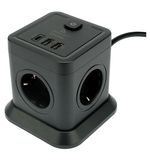 Сетевой фильтр CABLEXPERT Tower, 4 розетки, 10 А, 1 x Type-C PD, 20 Вт, 2 х USB, 2 м, черный, TWR-4-CU2-B-2