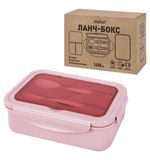 Ланч-бокс контейнер 2 секции, 3+1 отделения, 1,4 л, ложка, вилка, 7х21х14 см, розовый, JOYLUX, 609348