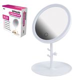 Зеркало настольное с LED-подсветкой для макияжа, диаметр 17 см, 3 режима свечения, аккумулятор 1200 mAh, цвет белый, WBZ, 609330