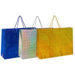 Пакет подарочный 45x13x33 см (XL), НАБОР 3 шт., 3 дизайна, голография, ЗОЛОТАЯ СКАЗКА, 609736