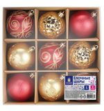 Шары елочные 9 шт, 6 см, "Red&Gold", пластик, золото/красный, ЗОЛОТАЯ СКАЗКА, 592451