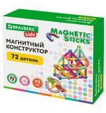 Магнитный конструктор MAGNETIC STICKS, 72 магнитные детали, BRAUBERG KIDS, 665722