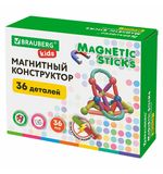 Магнитный конструктор MAGNETIC STICKS, 36 магнитных деталей, BRAUBERG KIDS, 665721