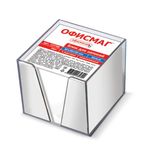 Блок для записей ОФИСМАГ в подставке прозрачной, куб 9х9х9 см, белый, белизна 95-98%, 127798