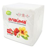 Салфетки бумажные, 100 шт., 24х24 см, ЛАЙМА, белые, 100% целлюлоза, 126907