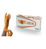 Перчатки нитриловые сверхпрочные с текстурой SFM MEGA TEX ORANGE, Германия, 25 пар (50 штук), размер L, ЧЗ, 4036534914205