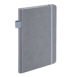 Блокнот А5 135x212мм BRAUBERG "Soft touch" под кожу, резинка, держатель, 80л клетка, серый, 117146