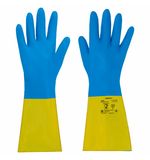 Перчатки неопрен КЩС ULTRA NEOPRENE химически устойчивые, с х/б напылением, цвет сине-желтый, размер 7-7,5 (S-малый), RABBITEX, 701113