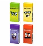 Ластик BRAUBERG CUTE MONSTERS, 50х24х10 мм, прямоугольный, цвета ластика ассорти, эко-пвх, картонный держатель, 273236