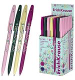 Ручка шариковая ERICH KRAUSE R-301 Stick Floral СИНЯЯ, корпус ассорти, линия 0,35 мм,, 63077