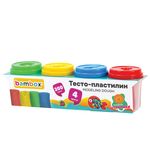 Тесто-пластилин для лепки СУПЕР ПЛАСТИЧНОЕ, 4 цвета, 200 г, крышки-штампики, BAMBOX (БАМБОКС), 107247