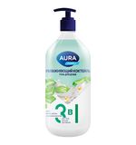 Гель для душа 3в1 для тела, рук и ванны 1л AURA FAMILY "Увлажняющий коктейль", дозатор, 14953