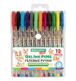 Ручки гелевые КЛАССИЧЕСКИЕ BRAUBERG KIDS "CUTE ANIMALS", НАБОР 12 ЦВЕТОВ, корпус с печатью, узел 1 мм, линия письма 0,7 мм, 144445