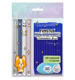 Ручки гелевые стираемые FUNSTER (ФАНСТЕР) "CUTE ANIMALS", СИНИЕ, НАБОР 4 ШТ., 50 стержней, 1 ластик, узел 0,5 мм, линия 0,35 мм, 144437