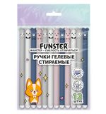 Ручки гелевые стираемые FUNSTER (ФАНСТЕР) "CUTE ANIMALS", СИНИЕ, НАБОР 12 ШТ., корпус soft-touch, узел 0,5 мм, линия письма 0,35 мм, 144435