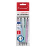 Ручки шариковые автоматические BRAUBERG "VIVID PASTEL", СИНИЕ, НАБОР 4 ШТУКИ, soft-touch, пишущий узел 0,7 мм, линия письма 0,35 мм, 144408