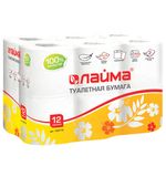Бумага туалетная бытовая, спайка 12 шт., 2-х слойная (12х18,5 м), ЛАЙМА, белая, 128718