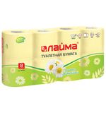 Бумага туалетная бытовая, спайка 8 шт., 2-х слойная (8х19 м), ЛАЙМА, аромат ромашки, 128721