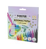 Фломастеры с блестками FUNSTER (ФАНСТЕР) "GLITTER" 12 цветов, ударопрочный наконечник, 152629