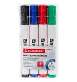 Маркеры стираемые для белой доски, НАБОР 4 ЦВЕТА, BRAUBERG "ULTRA WHITEBOARD MARKER", 3 мм, 152635