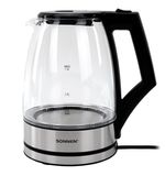 Чайник электрический SONNEN KT-1807, 1,8 л, 2200 Вт, термостойкое стекло, внутренняя подсветка синяя, нержавеющая сталь, 455140