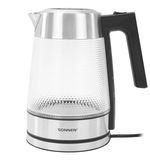 Чайник электрический SONNEN KT-1809, 1,8л, 2200 Вт, термостойкое стекло текстура ромб, внутренняя подсветка синяя, нержавеющая сталь, 455142