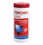 Салфетки для экранов всех типов и оптики ОФИСМАГ, туба 100 шт., влажные, 510483