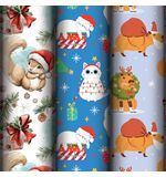 Бумага упаковочная новогодняя НАБОР 3 шт., "X-mas animals", 70х100 см, 3 дизайна, ЗОЛОТАЯ СКАЗКА, 592610
