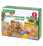 Песок для лепки кинетический, цвет песочный, 3 кг, коробка-песочница, формочки, BRAUBERG KIDS, 666008