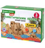 Песок для лепки кинетический, 3 цвета, 3 кг, коробка-песочница, BRAUBERG KIDS, 666009