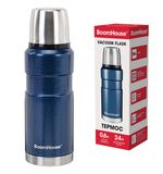Термос 0,6 л, BOOMHOUSE (БУМХАУС) DARKBLUE, нержавеющая сталь SUS304, молотковая эмаль, крышка/кружка, синий, 700309