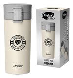 Термокружка 380 мл JOYLUX (ДЖОЙЛЮКС) CLASSIC COFFEE, нержавеющая сталь SUS304, бежевый с принтом, 700273