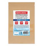 Пакеты дой-пак с замком ZIP LOCK, крафт с окном 50 мм, 120х200 + 40 мм, КОМПЛЕКТ 100 штук, 150 мкм, BRAUBERG, 700689