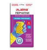 Перчатки МНОГОРАЗОВЫЕ латексные LAIMA "БИКОЛОР", сине-желтые, ОСОБО ПРОЧНЫЕ, хлопковое напыление, размер M (средний), вес 55 г, 700542