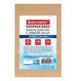 Пакеты дой-пак с замком ZIP LOCK, крафт с окном 40 мм, 100х150 + 30 мм, КОМПЛЕКТ 100 штук, 150 мкм, BRAUBERG, 700688