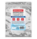 Пакеты дой-пак с замком ZIP LOCK, металлизированная + прозрачная стенка, 140х200 + 40 мм, КОМПЛЕКТ 100 штук, 70 мкм, BRAUBERG, 700684