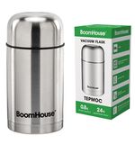 Термос 0,8 л для еды/напитков с широким горлом, BOOMHOUSE (БУМХАУС) WIDE, нержавеющая сталь SUS304, серебристый, 700319