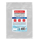 Пакеты дой-пак с замком ZIP LOCK, прозрачные, 140х200 + 40 мм, КОМПЛЕКТ 100 штук, 70 мкм, BRAUBERG, 700697