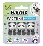 Ластик-топпер для карандаша FUNSTER (ФАНСТЕР) "ПАНДЫ", НАБОР 3 ШТУКИ, блистер, 274012