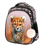 Ранец BRAUBERG STABLE, 2 отделения, с брелком, "Curious leopard", 36х28х16 см, 274387