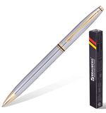 Ручка бизнес-класса шариковая BRAUBERG "De Luxe Silver", корпус серебристый, золотистые детали, 1 мм, синяя, 141414