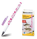 Ручка шариковая BRAUBERG "Сердечки", корпус с печатью, узел 0,7 мм, линия 0,35 мм, синяя, 141535
