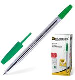 Ручка шариковая BRAUBERG "Line", корпус прозрачный, узел 1 мм, линия письма 0,5 мм, зеленая, 141342