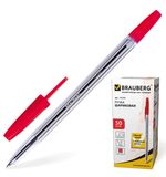 Ручка шариковая BRAUBERG "Line", корпус прозрачный, узел 1 мм, линия письма 0,5 мм, красная, 141341
